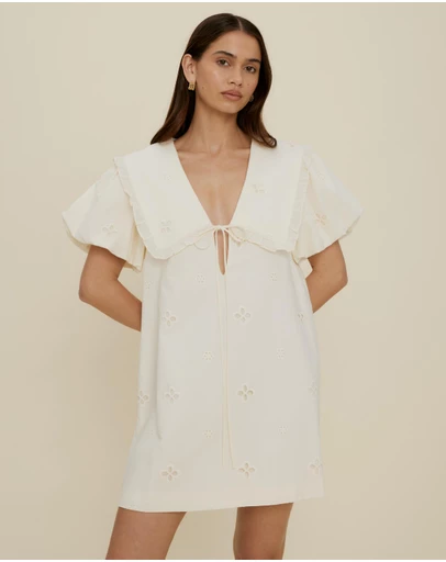 The Fated - Esther Tie Front Broderie Mini Dress