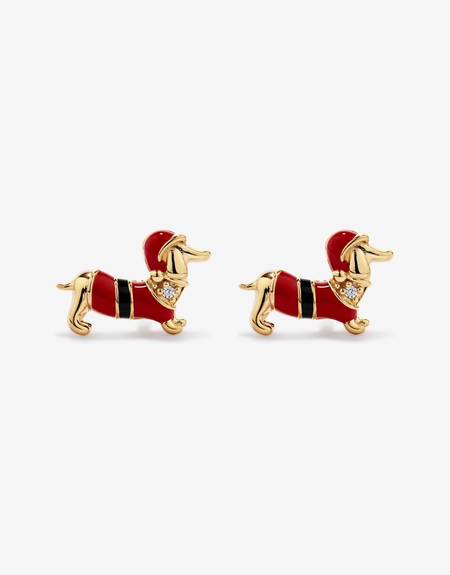 Michael Hill - Dachshund Christmas Stud Earrings with Cubic Zirconia in 18kt Yellow Gold Vermeil