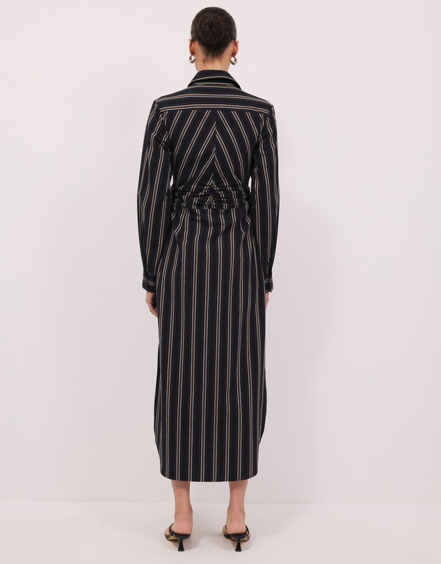 Calli - Mira Midi Stripe Ruched Waist Shirt Dress