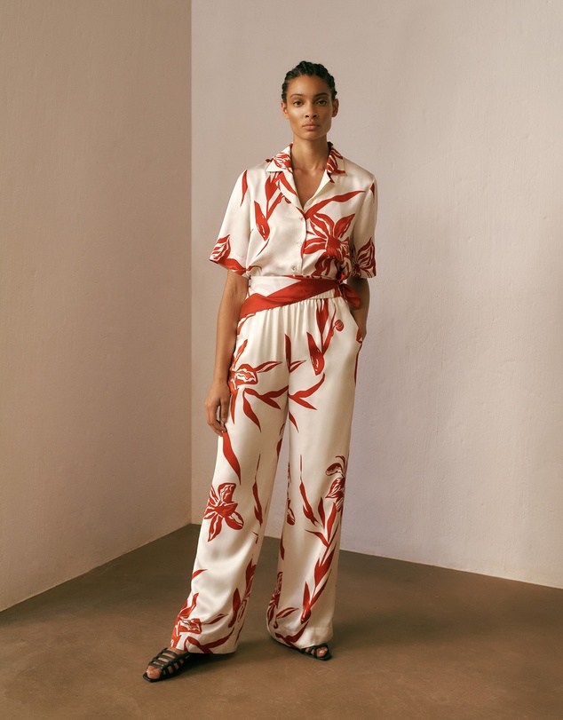 Trenery - Wild Iris Satin Relaxed Pant in White