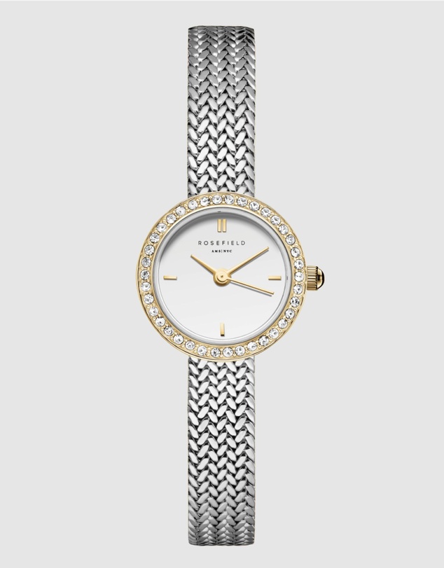 Rosefield - Mini Small Edit Crystal Duotone Woven Mesh Watch