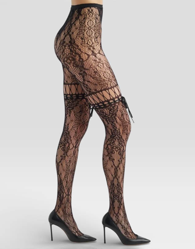 High Heel Jungle - Chevonne Lace And Satin Fishnet Tights