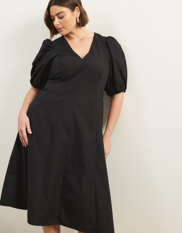 Atmos&Here Curvy - Ally Cotton Puff Sleeve Midi Dress