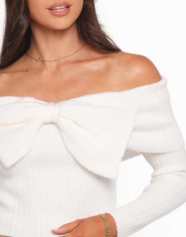 Petal & Pup - Helene Bow Off Shoulder Knit Sweater - Ivory