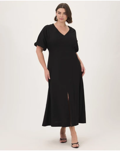 Atmos&Here Curvy - Ivy Short Sleeve Midi Dress in Cotton Linen Blend