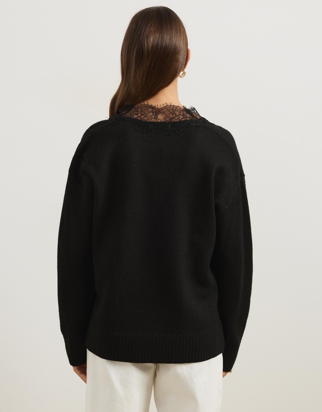 Atmos&Here - Teo V-Neck Knit Jumper With Lace Trim