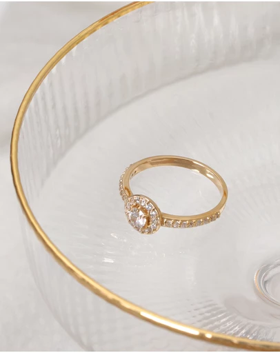 Elli Jewelry - Zirconia Solitaire Engagement Ring in Gold-Plated 925 Silver