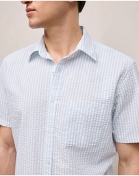Trenery - Regular Fit Seersucker Stripe Pocket Shirt in Ice Blue