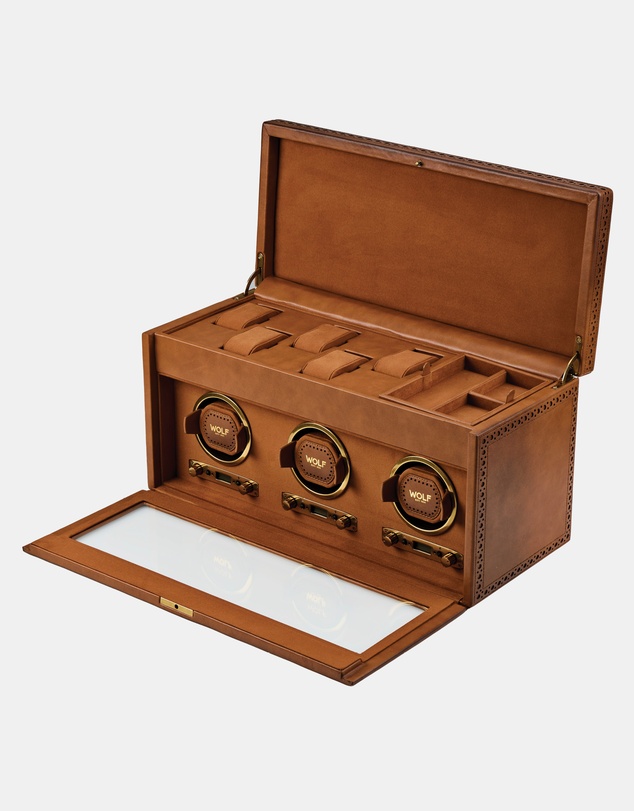Wolf - WOLF Brogue Triple Watch Winder With Storage