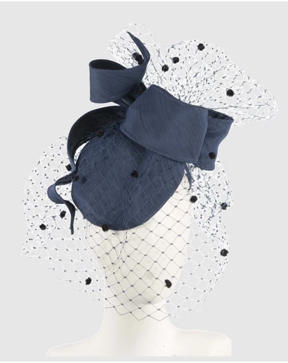 Max Alexander - Navy Pillbox with Veil Fascinator