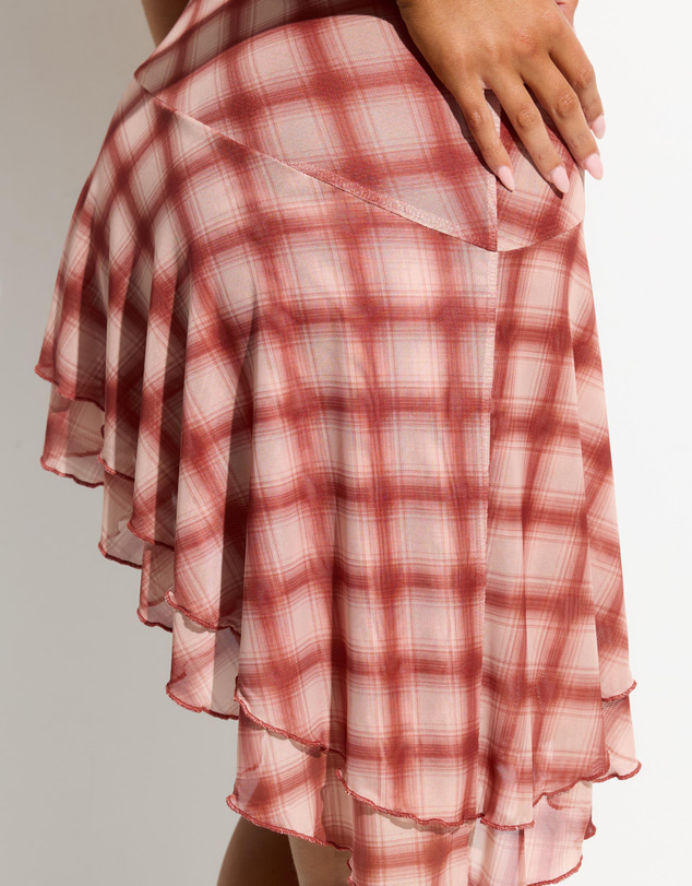 Dazie - Sammy Check Asymmetrical Mesh Dress