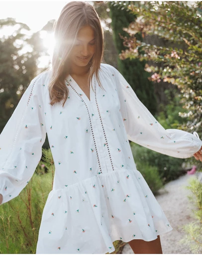 Petal & Pup - Hart Long Sleeve Mini Dress - White Floral