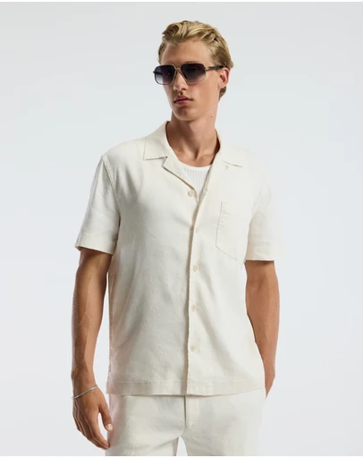 Calibre - Stretch Linen Short Sleeved Shirt Ivory
