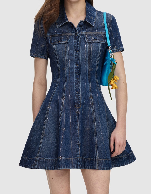 Self Portrait - Rhinestone Stripe Denim Mini Dress