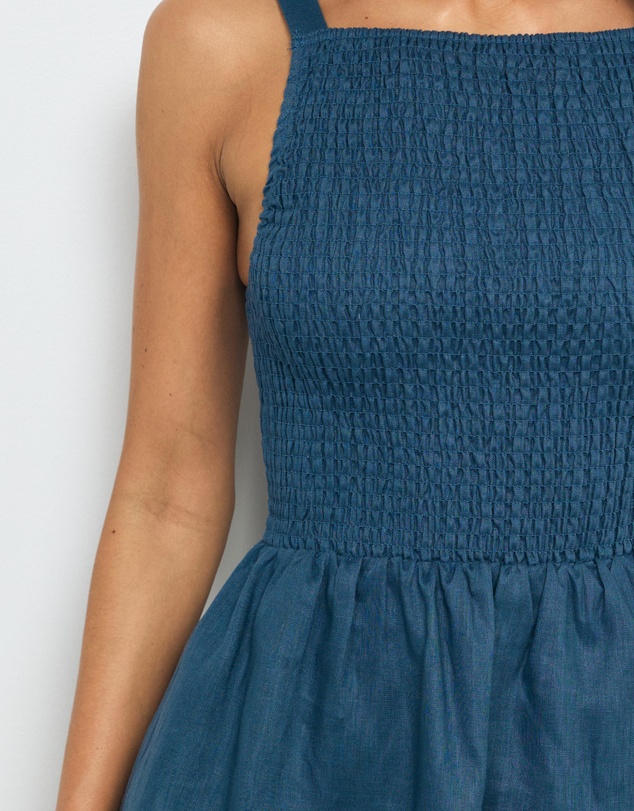 AERE - Mia Shirred Linen Mini Dress