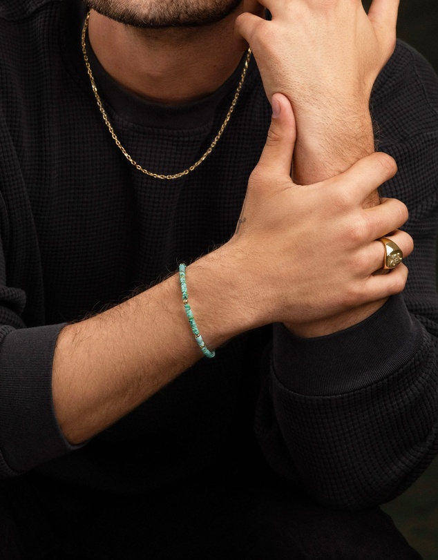 Nialaya Jewellery - Men's Wristband with Turquoise and African Turquoise Heishi Beads