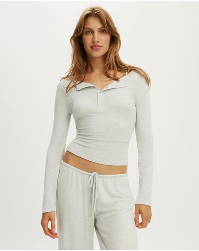 Cotton On Body - Super Soft Boat Neck Henley Long Sleeve Top