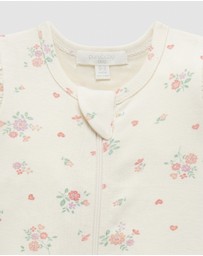 Purebaby - Heart Floral Ruffle Zip Growsuit -Kids-Babies