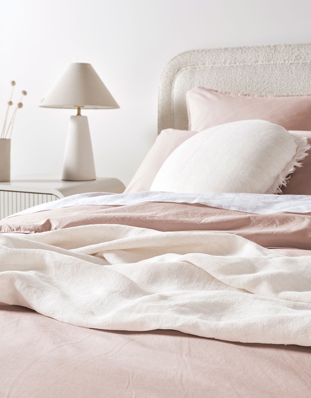 Aura Home - Evie Stonewash Organic Cotton Quilt Cover in Blush Pink