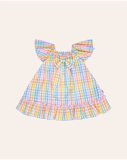 Huxbaby - Rainbow Check Bow Dress - Babies-Teens