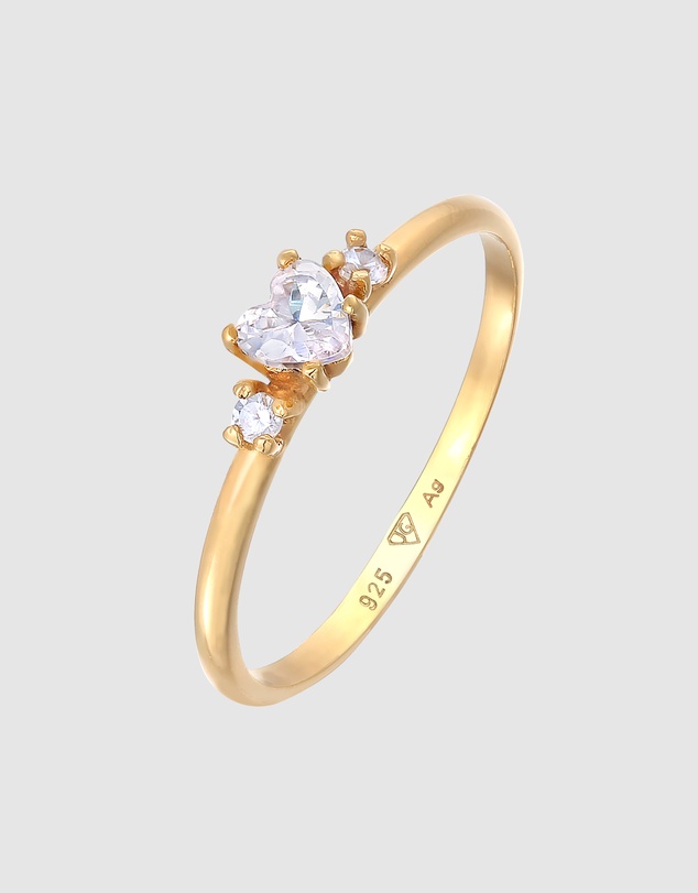 Elli Jewelry - Ring Zirconia Heart 925 Sterling Silver Gold-Plated
