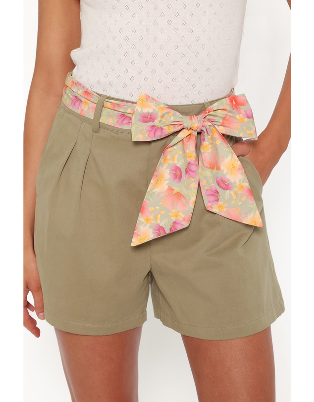 Petal & Pup - Davey Scarf Tie Shorts - Olive Green