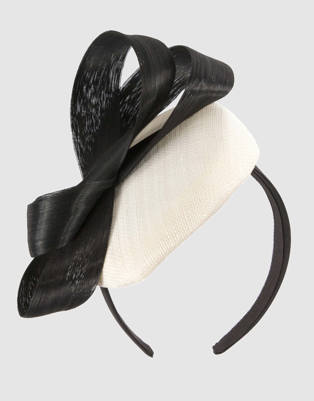 Max Alexander - Cream Black Pillbox Racing Fascinator