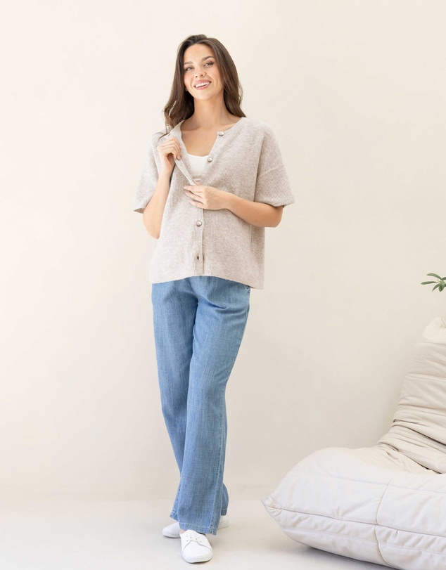 Angel Maternity - Adele Short Sleeve Maternity Knit Cardigan - Apricot
