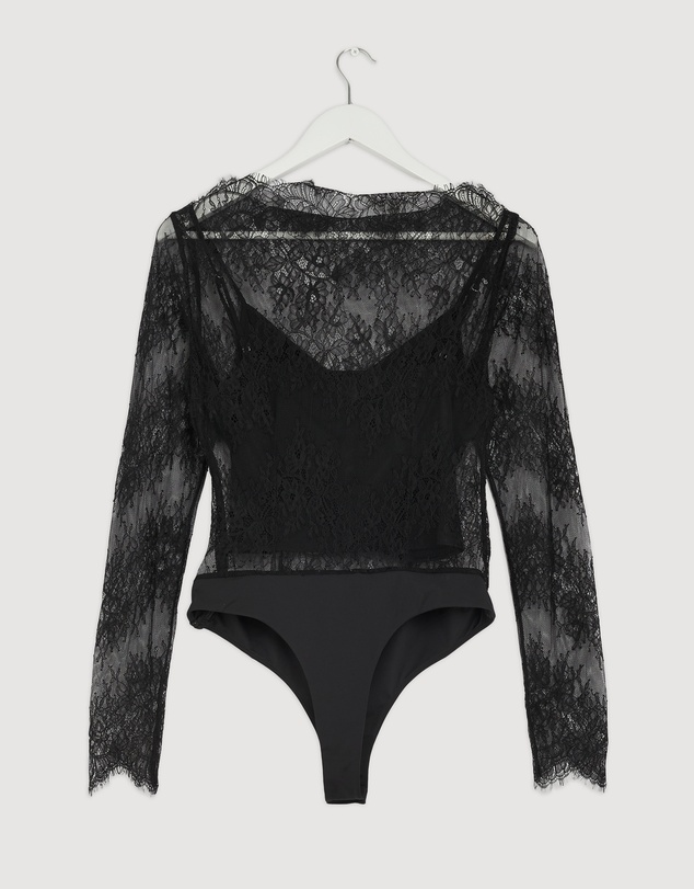 Revibe - Repaired Shona Joy Lambent Lace Long Sleeve Bodysuit - AU 10