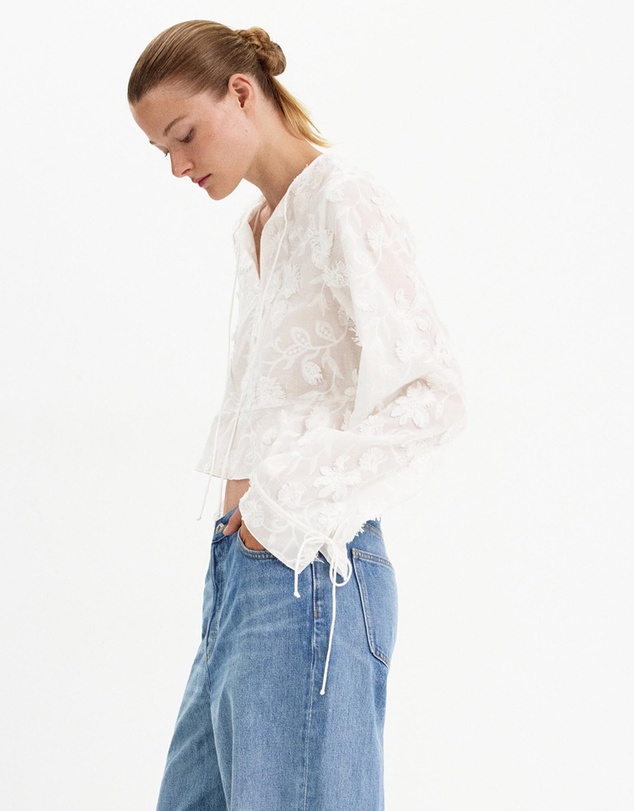 M.N.G - Cotton Blouse with Floral Embroideries