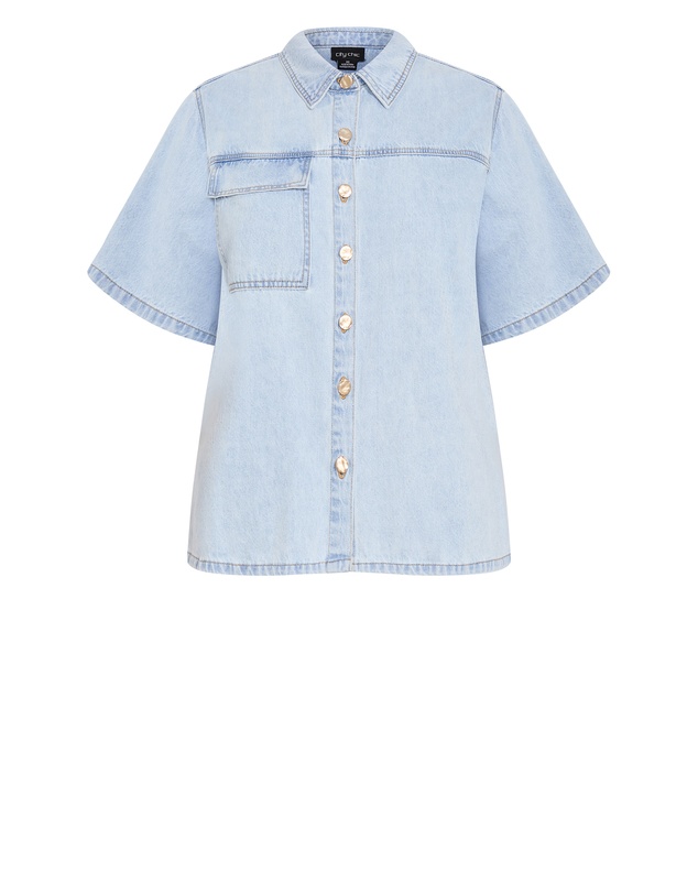 City Chic - Plus size Jas Short Sleeve Denim Shirt - light wash