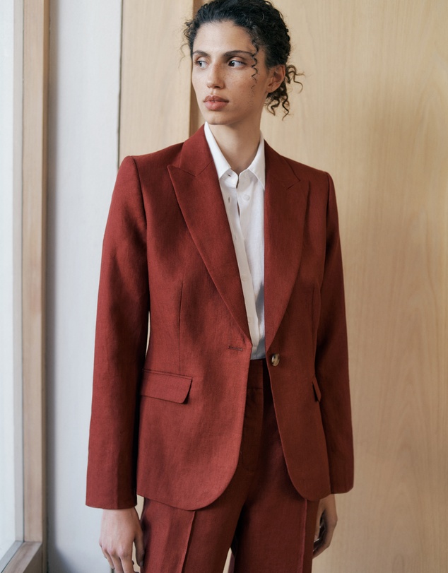 Trenery - Linen Twill Single Breasted Blazer in Russet