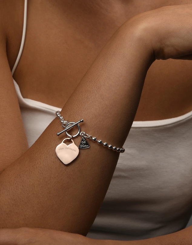 Von Treskow - Thick Ball Chain Bracelet with Flat Heart