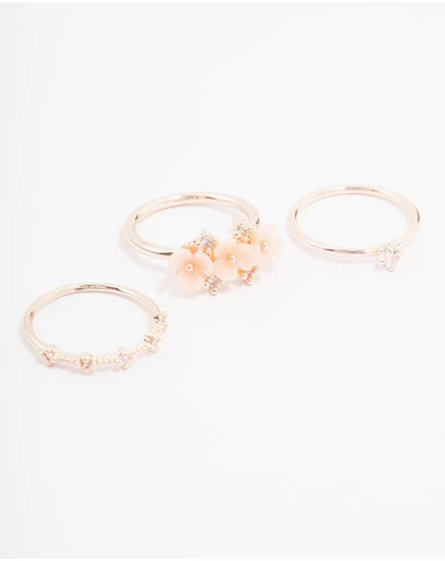 Lovisa - Rose Gold Plated Triple Flower Stacking Ring Pack
