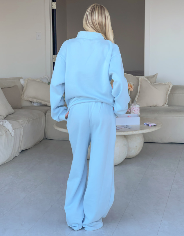 Beginning Boutique - Remy Blue Applique Mock Neck Sweater