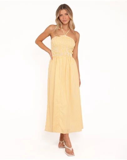 Petal & Pup - Aviva Smocked Midi Dress - Mango Stripe