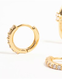 Lovisa - Gold Plated Brass Rope & Pave Cubic Zirconia Hoop Earrings 3-Pack