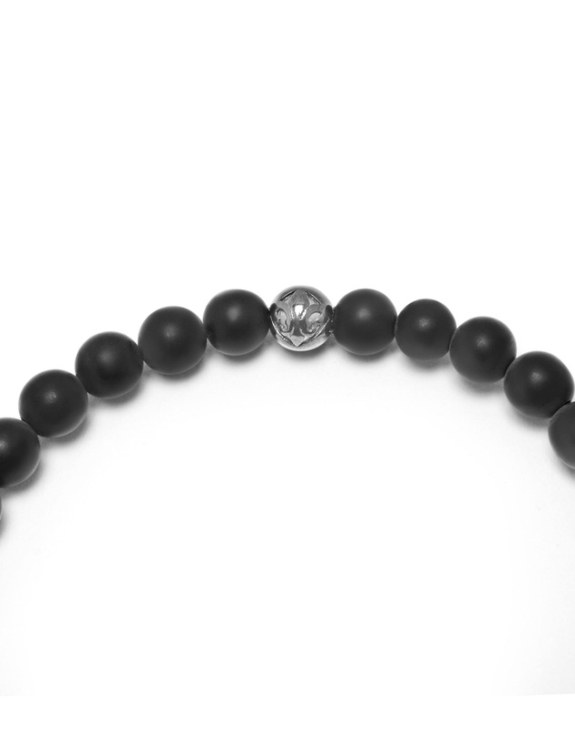 Nialaya Jewellery - Men's Wristband with Matte Onyx and Black CZ Diamond