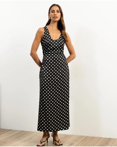 Atmos&Here - Lowen Satin Polka Dot Midi Dress
