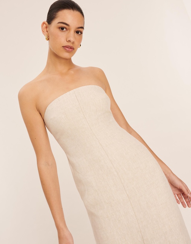 AERE - Linen Column Strapless Midi Dress