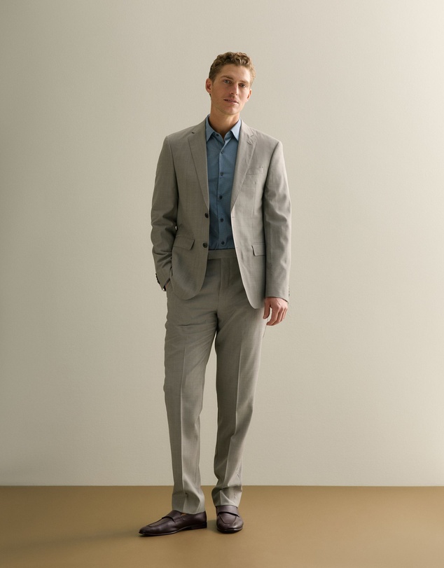 Trenery - Tailored Fit Cotton Poplin Micro Spot Shirt in Petrol Blue