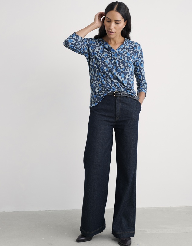 Seasalt - Seasalt Cornwall Blue Barnoon 3/4 Sleeve Jersey Top