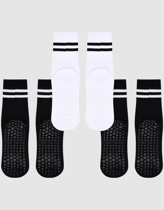 High Heel Jungle - Varsity Pilates/Yoga Grip Socks - 3 Pack