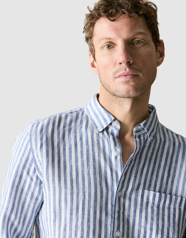 Trenery - Regular Fit Delave Linen Bold Stripe Shirt