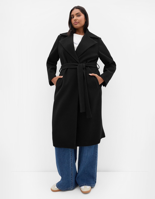 City Chic - Plus size Riley Row Belted Coat - black