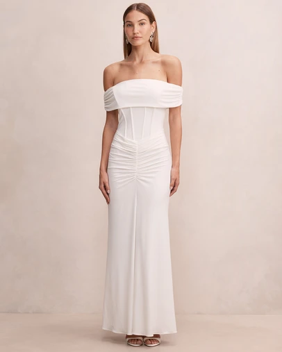 Forever New - Ania Ruched Bardot Neck Maxi Dress