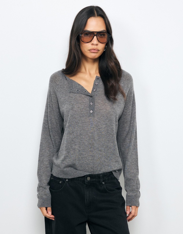 AERE - Asha Semi-Sheer Merino Wool Henley Top
