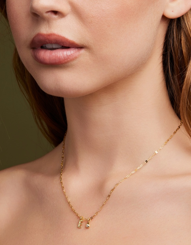 Zoe Olivia - 14K Gold Vermeil Imprint Initial E Cubic Zirconia Necklace