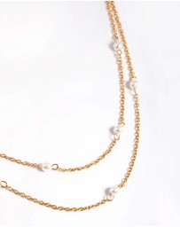 Lovisa - Waterproof Gold Plated Stainless Steel Dainty Freshwater Pearl Double Layer Necklace