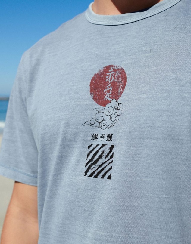 NEXT - Blue Garment Dye Tiger Back Print Graphic T-Shirt